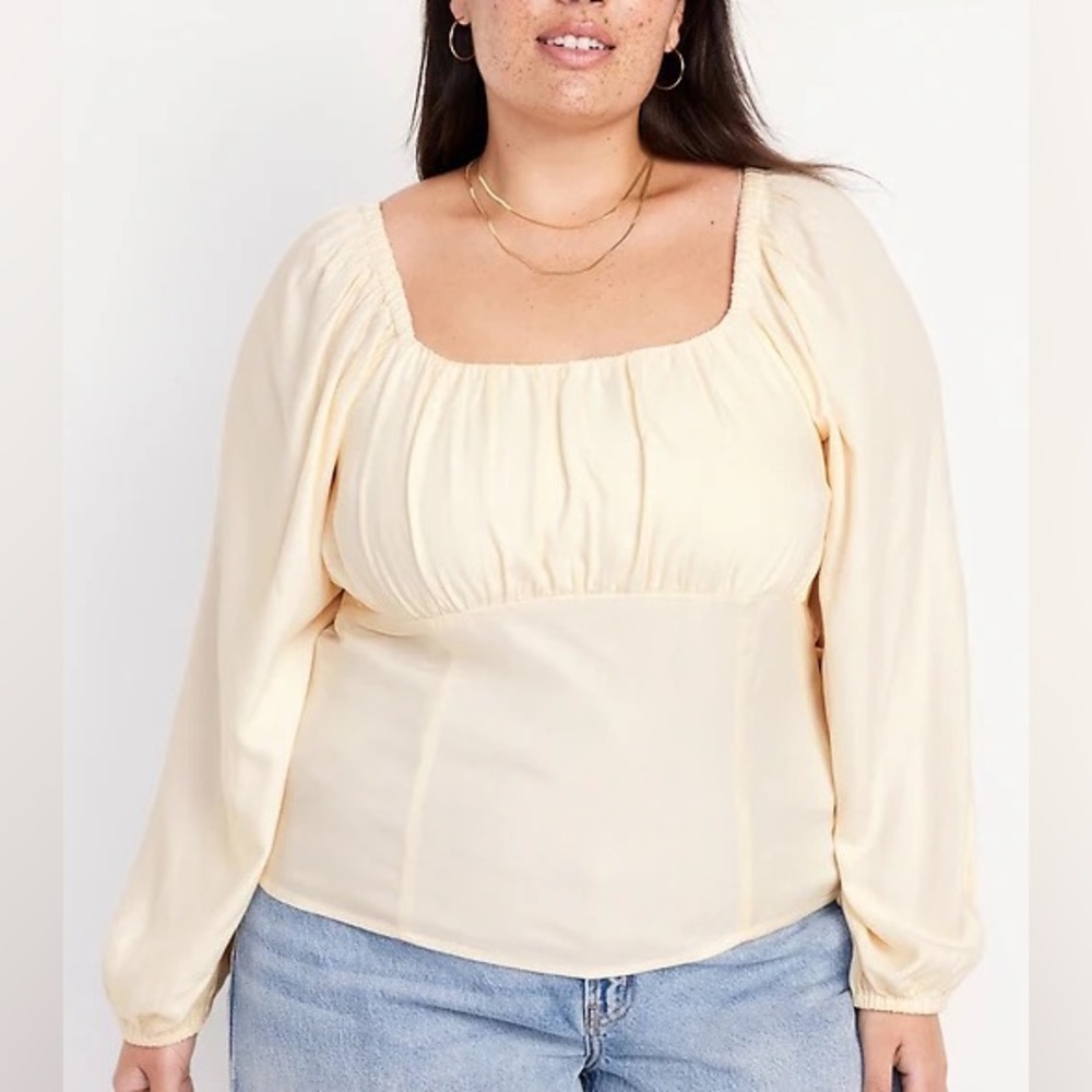 Old Navy Womens XXL Cream Smocked Square Neck Milkmaid Blouse Cottagecore Boho